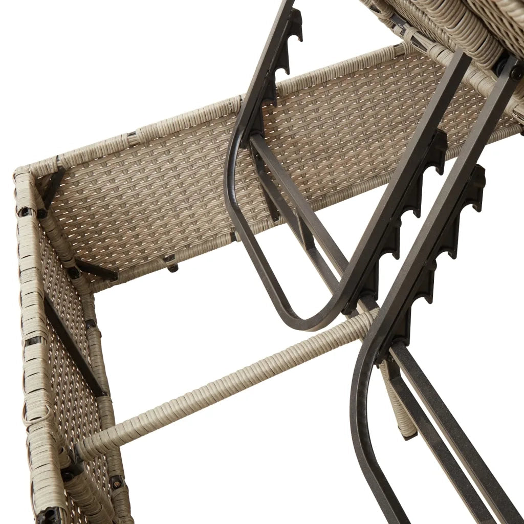 Lettino Prendisole Tetto e Tende Grigio Chiaro in Polyrattan 368077