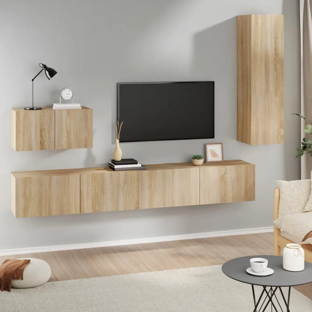 Set di Mobili Porta TV 4 pz-Credenza per TV Rovere Sonoma in Legno Multistrato 573460