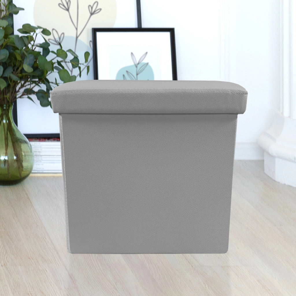 Puff Ottomano Quadrato Portaoggetti Pieghevole in Similpelle 38x38x38cm | Nyana Casa | Stile ottomano | Similpelle resistente | Nero, grigio e beige