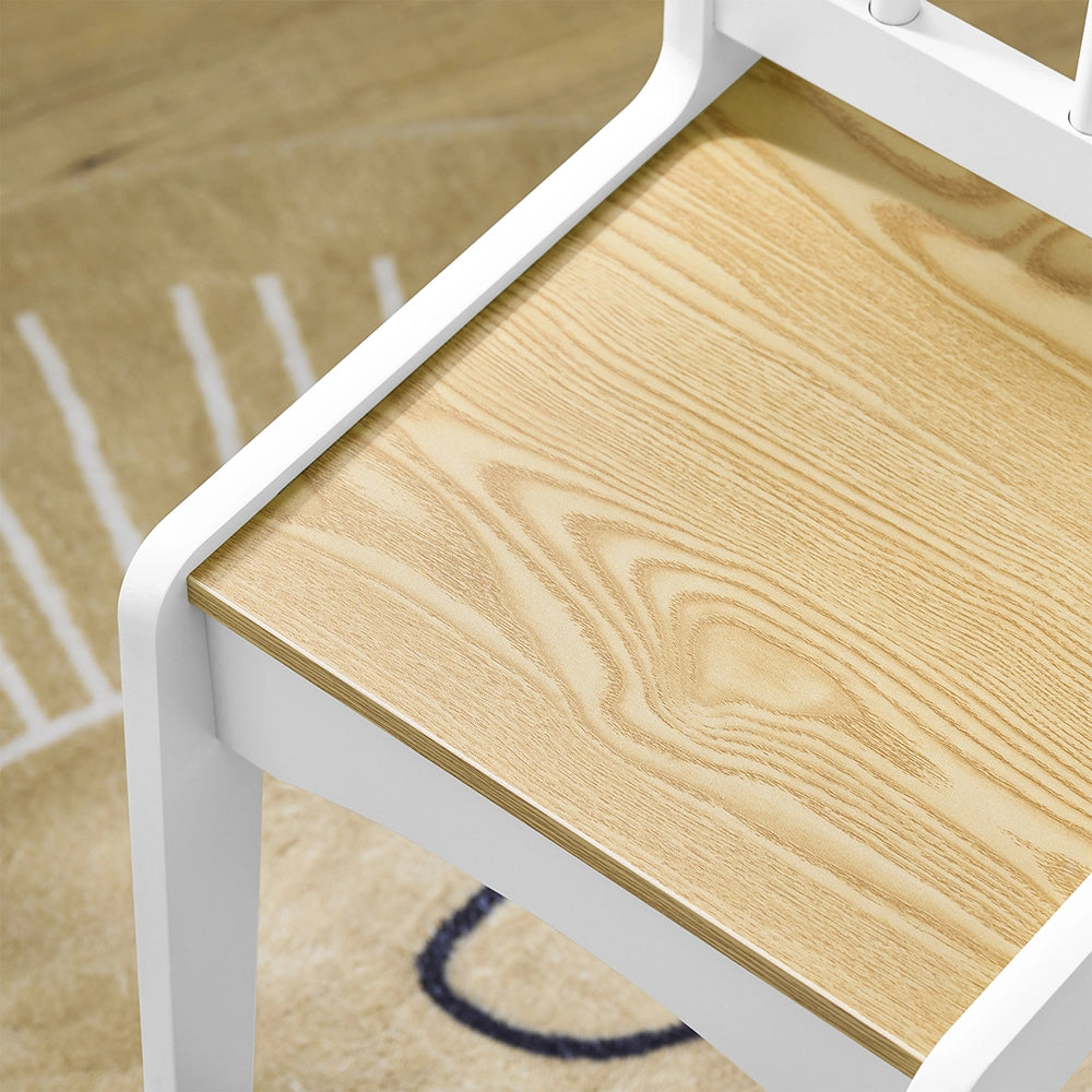 SoBuy Tavolino Bambini con 1 Sedia, Set Tavolo e Sedie per Bambini Multiattività con 2 Ripiani, Tavolo Disegno e Gioco, Sedia Scrivania Cameretta Bianco e Naturale 80x50x66cm KMB60-WN