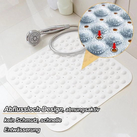 Massagemat per doccia e sauna 48 x 48 cm - bianco - con morsetto per fissaggio - con superficie antiscivolo