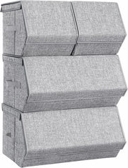 Set di scatole di archiviazione con coperchio, set da 4, per giocattoli e abbigliamento, grigio