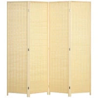 Paravento da Interno a 4 Ante Pieghevole Altezza 180cm, Legno e Bambù Stile Boho, Colore Naturale