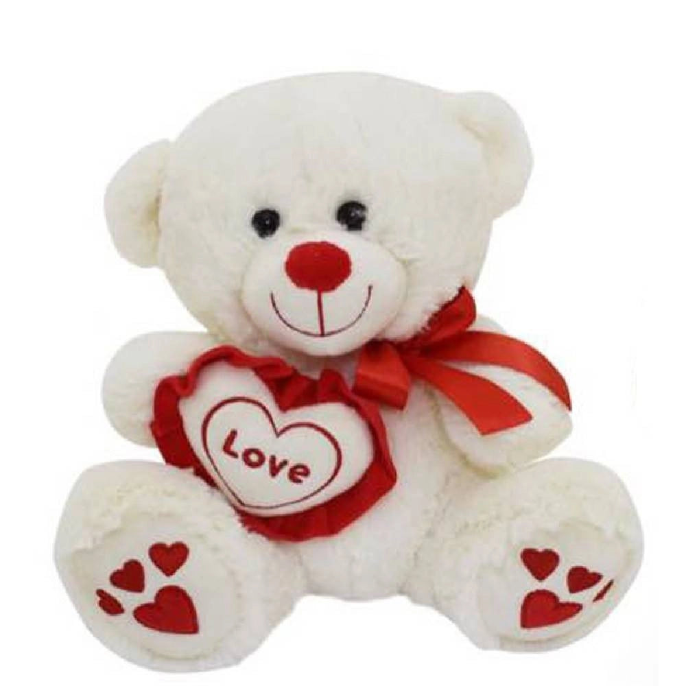 Trade Shop - Orso Con Cuore Love E Fiocco 25 Cm Peluche Pupazzo San Valentino 2 Colori 67808 -