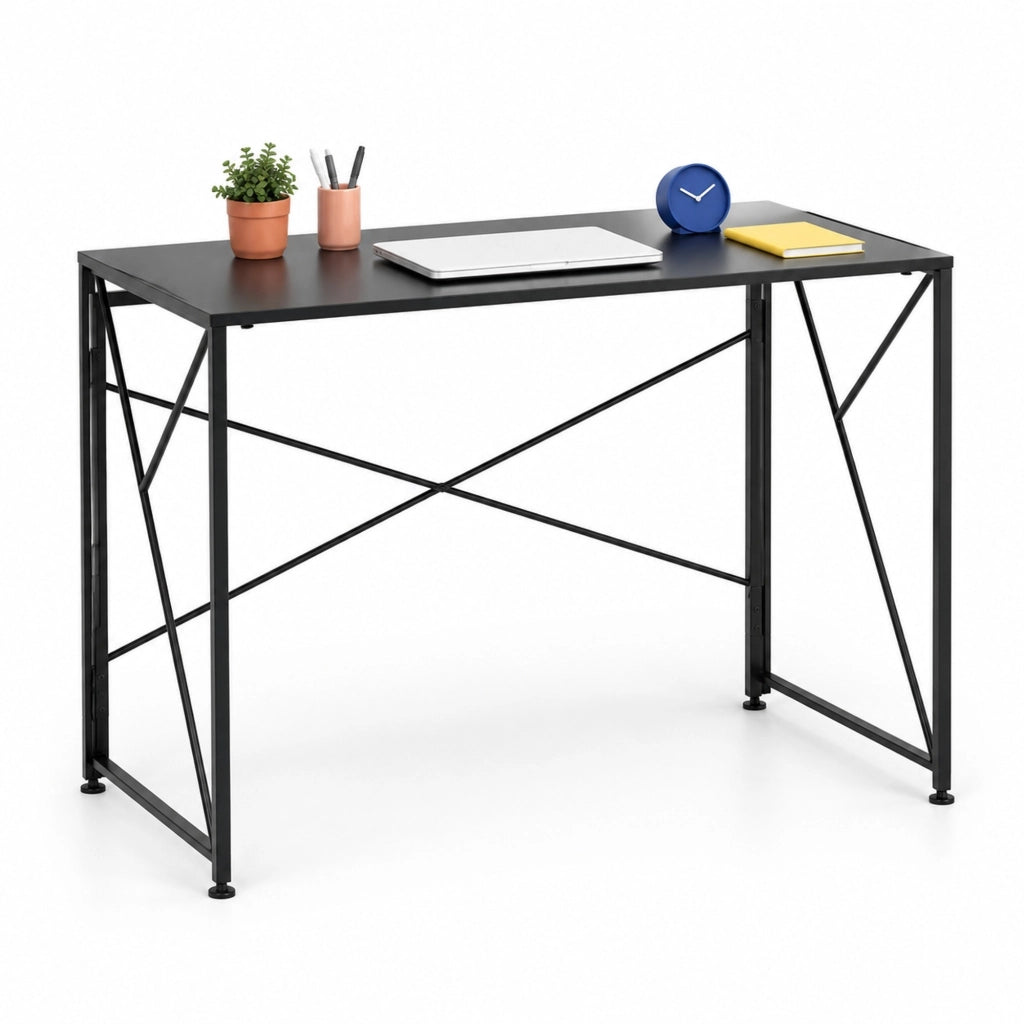 Scrivania pieghevole in MDF nero 99x50x75 cm, salvaspazio e versatile