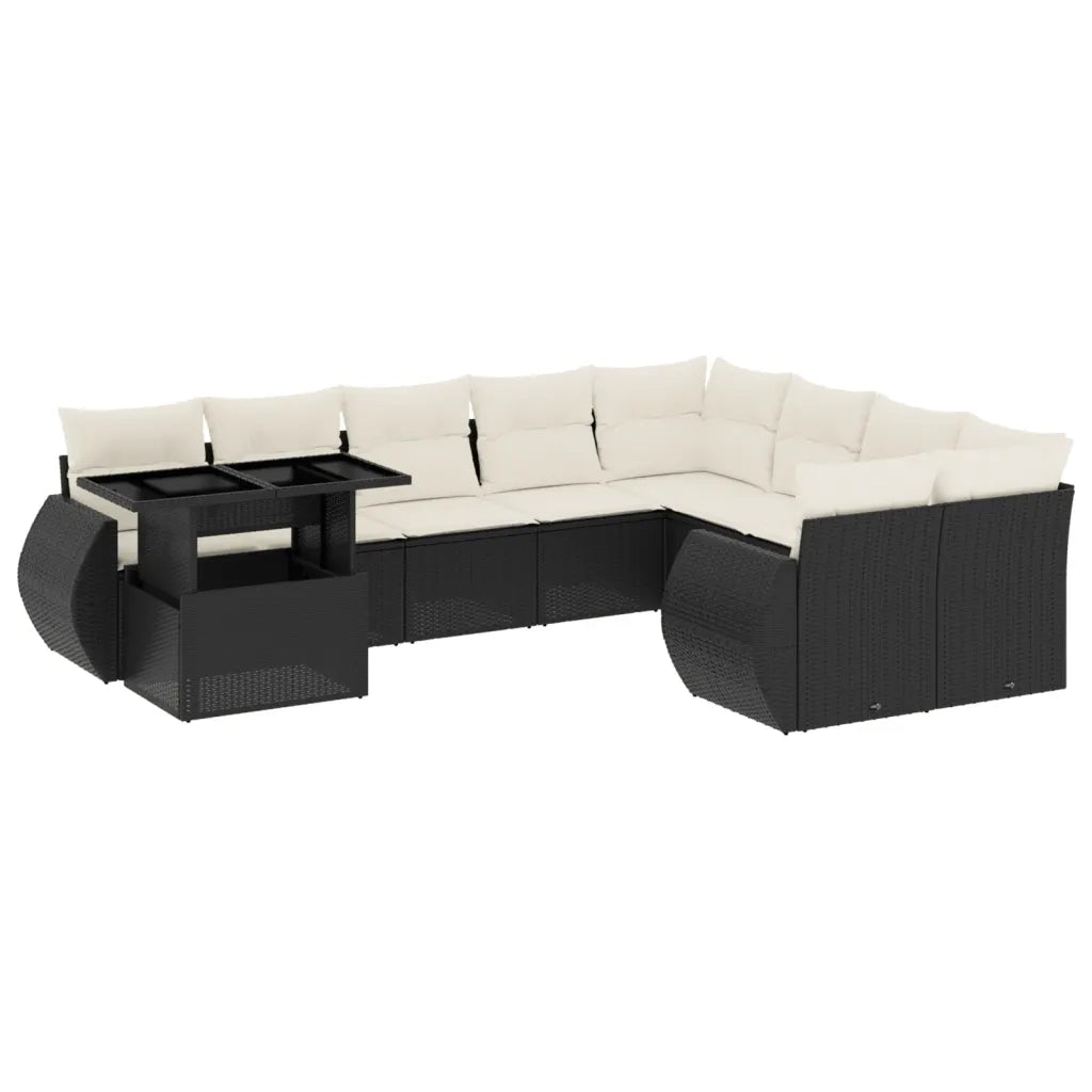 Set Divani da Giardino 10pz con Cuscini in Polyrattan Nero 3268766