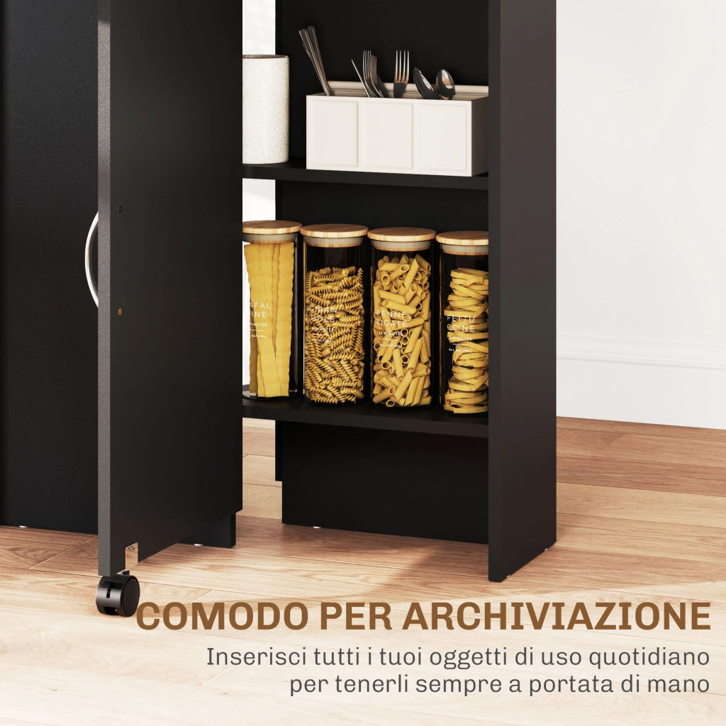 Tavolo Pieghevole Consolle per 4-6 persone con Ruote e Ripiani. 140x75x74cm. Rovere e Nero