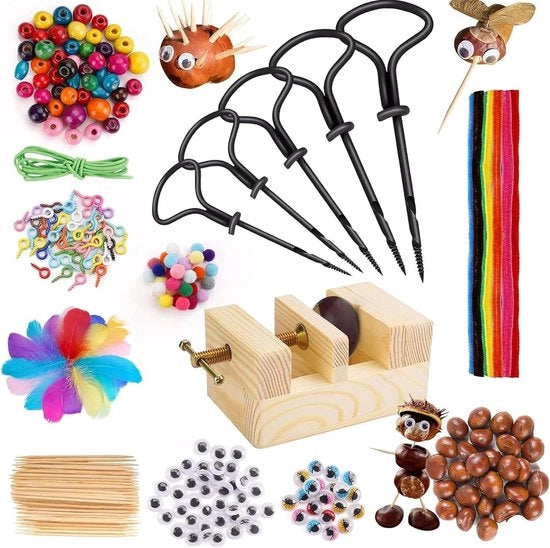 Set di Trapano con Alloggiamento Più di 300 pezzi Set di Trapani Chestnut per Bambini - 1,5-5 mm Trapano Manuale e Accessori DIY.
