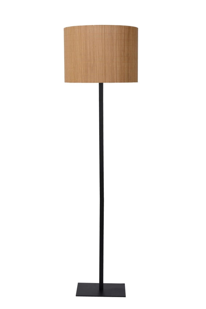 Lampada da terra Lucide Magius rattan nera E27 h160cm
