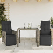 Set BistrÃ² da Giardino 3 pz con Cuscini in Polyrattan Grigio