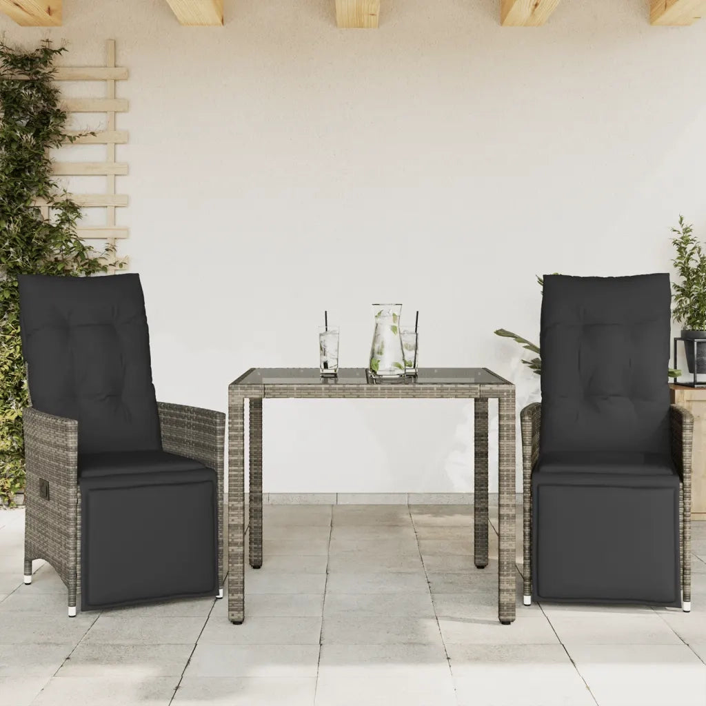 Set BistrÃ² da Giardino 3 pz con Cuscini in Polyrattan Grigio