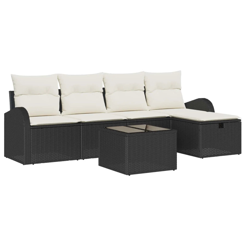 Set di divani con cuscino 6 pcs Nero e Crema polyrattan