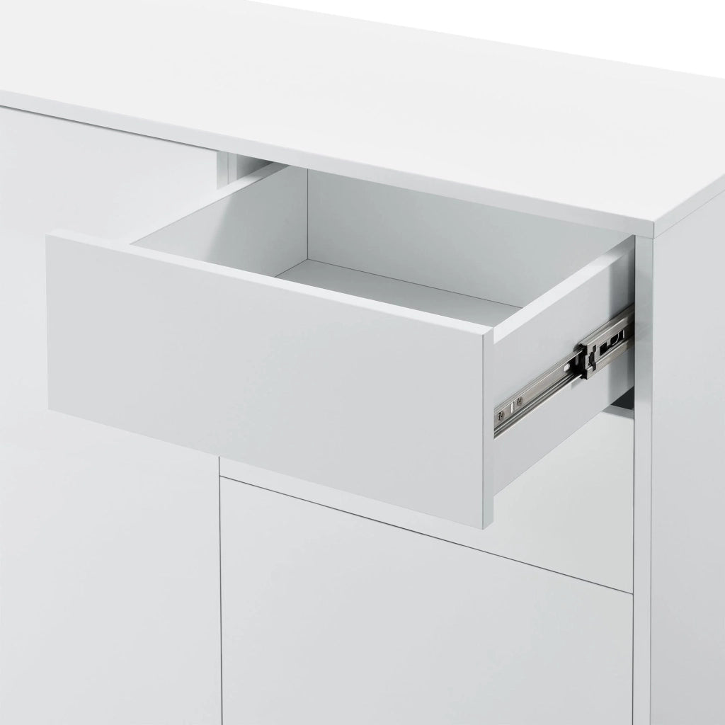 Cassettiera Buffet pratico mobile contenitore con 2 cassetti e 3 ante 117 cm bianco lucido 03_0005046