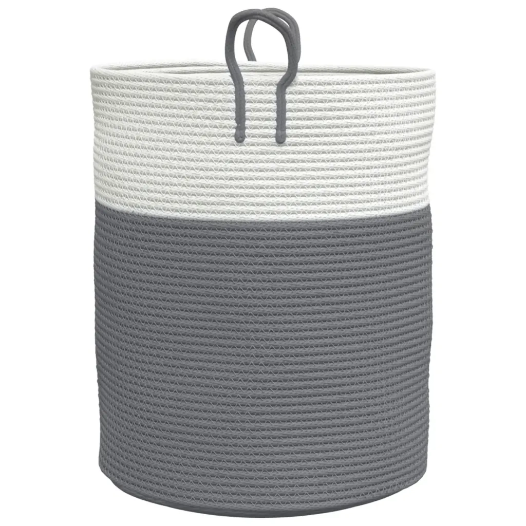 Cestino Portaoggetti Grigio e Bianco ?38x46 cm in Cotone CFW4229413