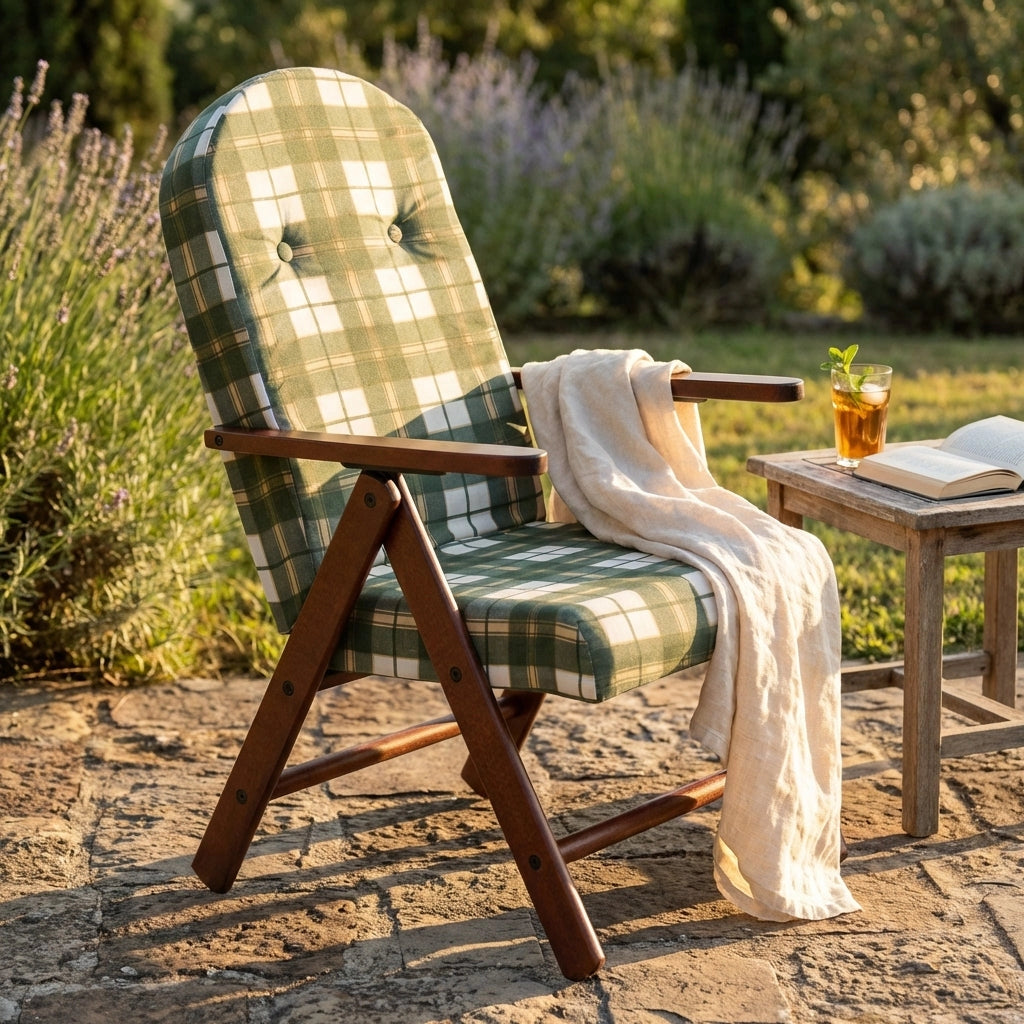Poltrona Sdraio 4 posizioni con cuscino in Cotone Legno cm 61x75x110 - BURT