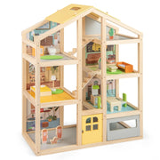 Casa delle bambole moderna 60 x 30 x 75 cm con mobili e statuette atmosfera fantasiosa realizzata in MDF naturale 20_0012640