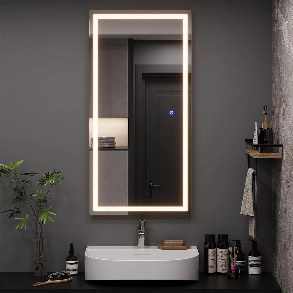 Specchio bagno Miral, Vetro, 100 x 50 cm con illuminazione frontale, per montaggio a parete con illuminazione LED integrata