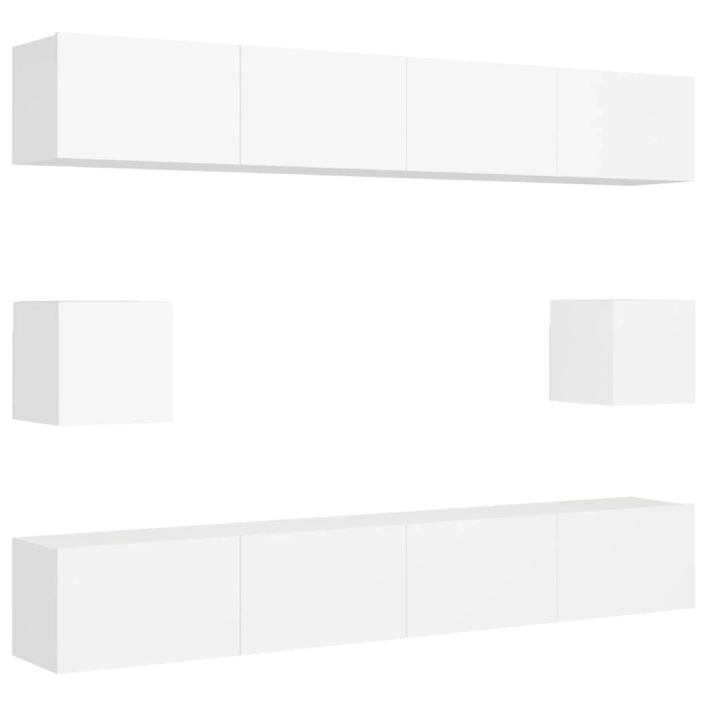 Set di mobili da 6 pezzi tra cui armadio credenza mobile TV televisore per soggiorno camera da letto salotto legno ingegnerizzato bianco 02_0025008