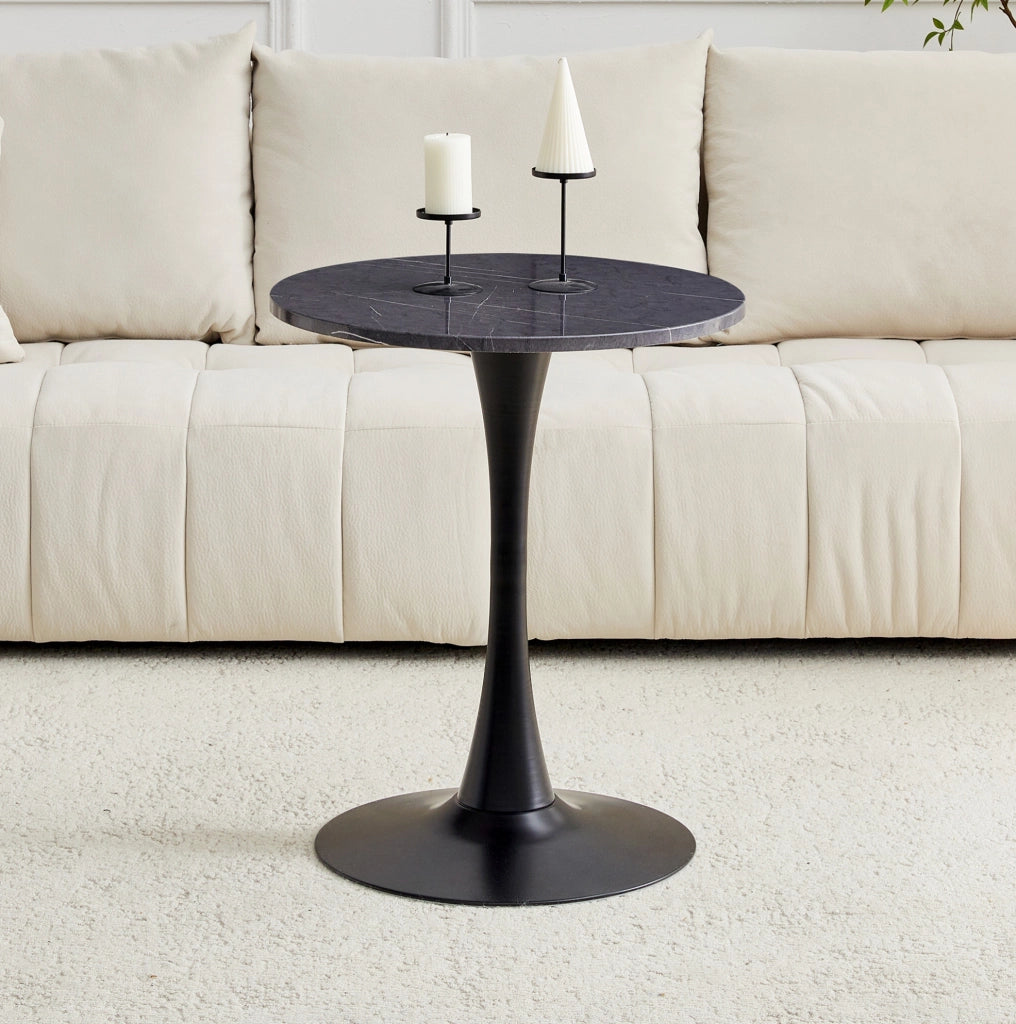 Tavolo rotondo da pranzo 72 cm in MDF e metallo; nero effetto marmo