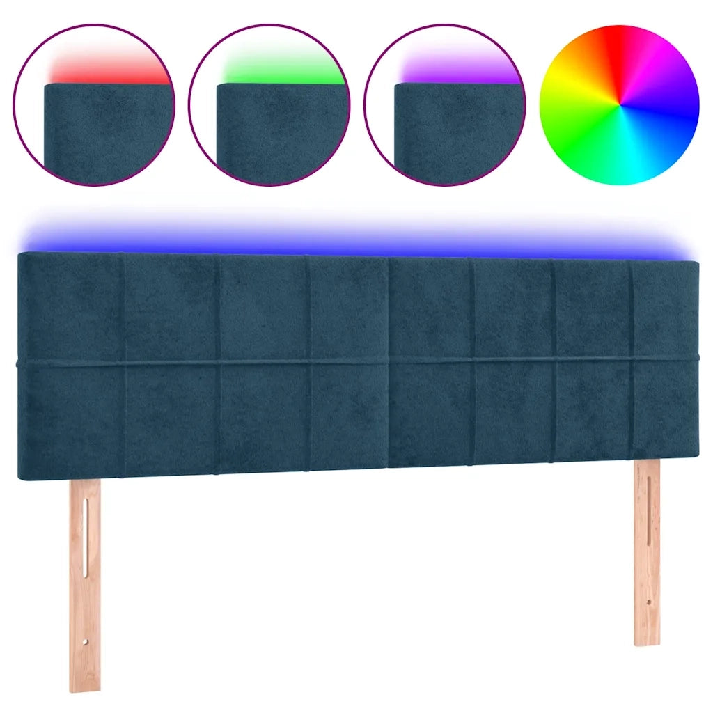 Testiera a LED Blu Scuro 144x5x78/88 cm in Velluto