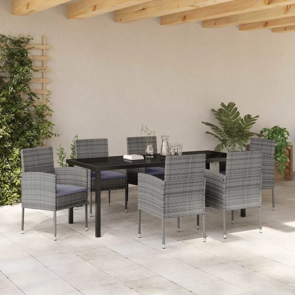 Set da Pranzo per Giardino con cuscino 7 pcs Grigio polyrattan 3380062