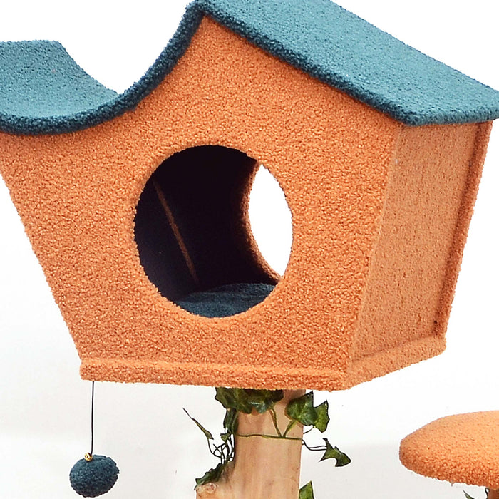 Fudajo Albero tiragraffi con effetto pianta 135 cm pelliccia e legno pero