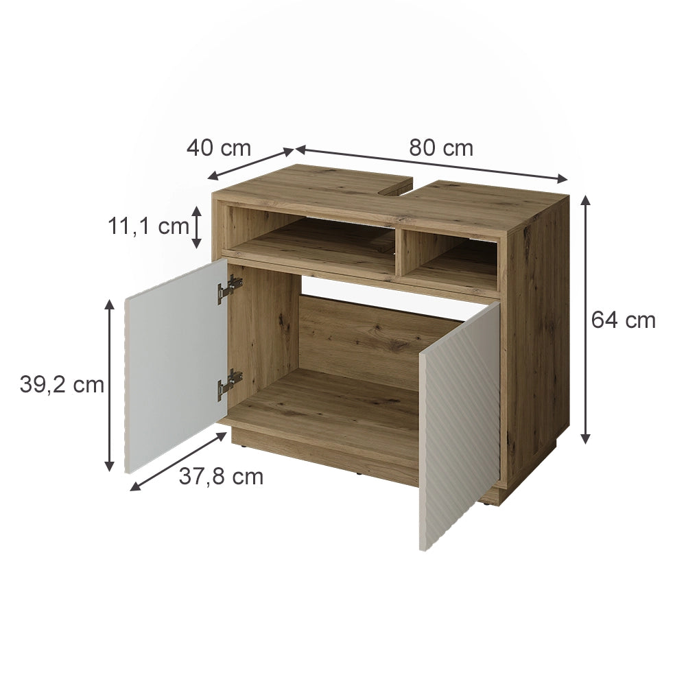 Mobile sottolavabo per bagno Beatrice Cachemire/Rovere artigianale 80 x 64 cm con 2 porte Vicco
