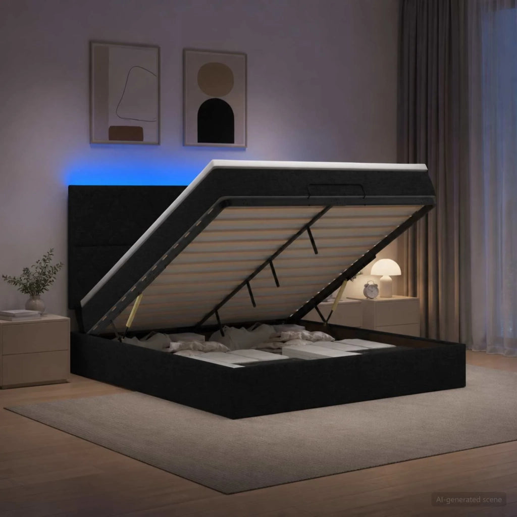 Letto Ottomano con Materasso e LED Nero 140 x 190 cm Tessuto 3458154