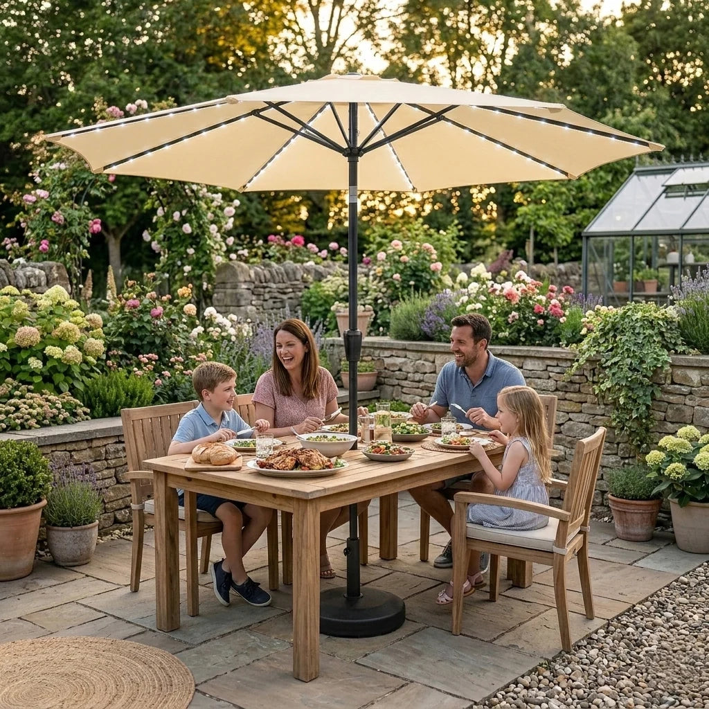 Ombrellone LED Inclinabile 2,7m Cream da Giardino con Luci Solari