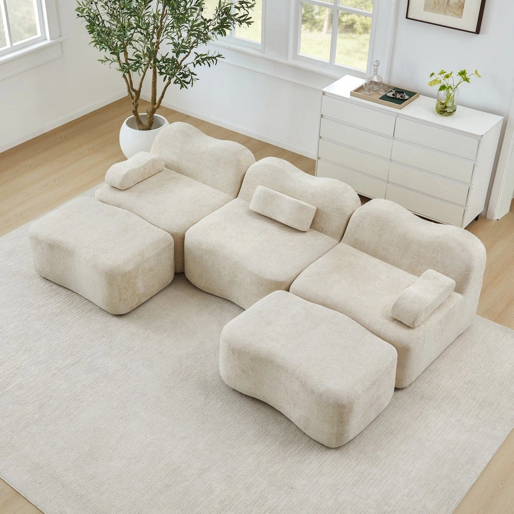 Divano Modulare 3 Posti U con Ottomans e Cuscini Braccioli ¨C Xylo ¨C Beige, Tessuto