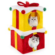 Set di 2 casette natalizie per gatti 39 x 39 x 33 cm con condomini impilabili atmosfera festosa tessuto di peluche rosso 20_0012633