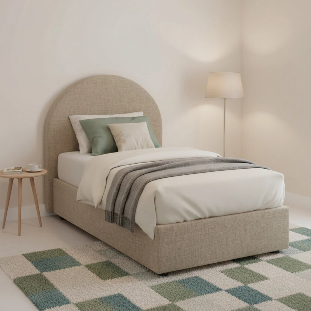 Letto singolo Egle, Letto contenitore con rivestimento in tessuto, Made in Italy, Apertura frontale, con materasso cm 80x190 incluso, Tortora
