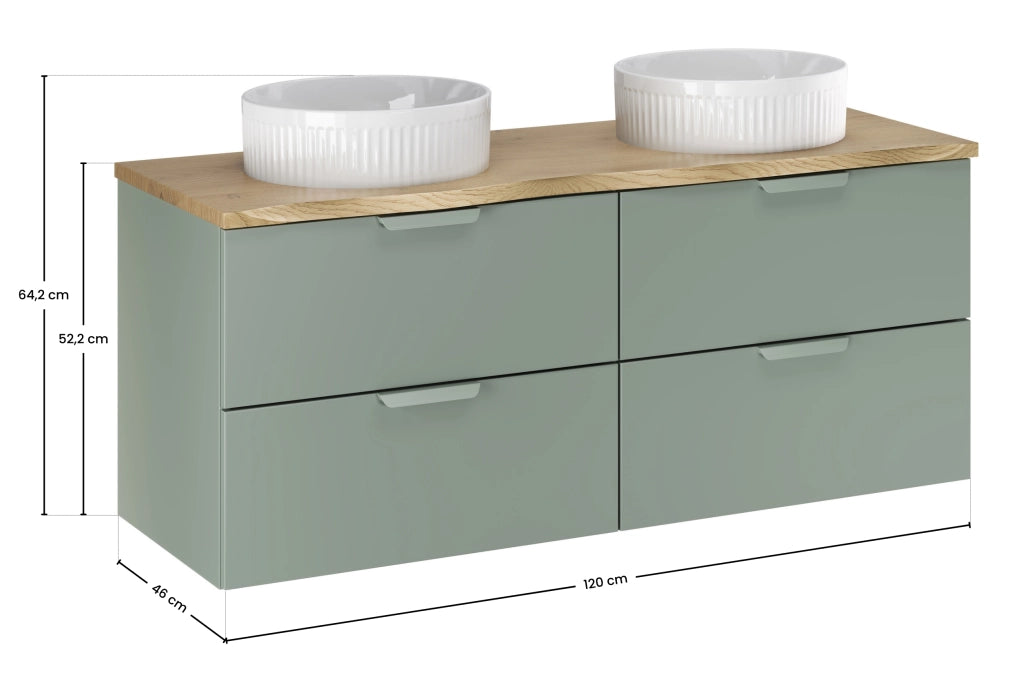 Set mobili bagno 120 cm con piano e 2 lavabi da appoggio Beyond Aster Green 120 cm