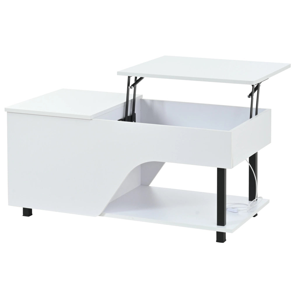 Tavolino da salotto sollevabile 50 x 100 x 46 cm in truciolare bianco con LED e vano contenitore