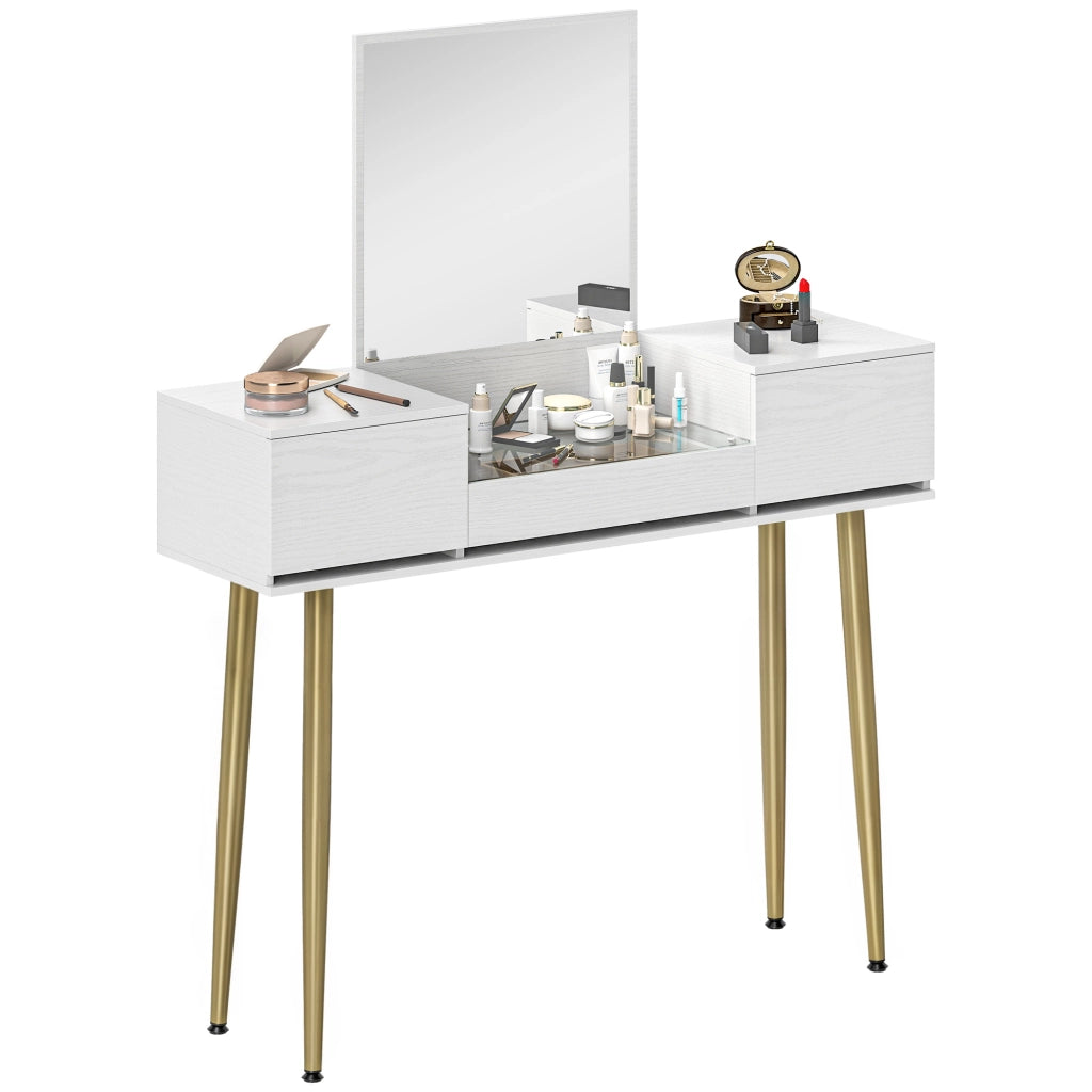 Tocador con Specchio e Cassetti ¨C zephmum ¨C 105.5x30x130.5 cm Bianco Dorato