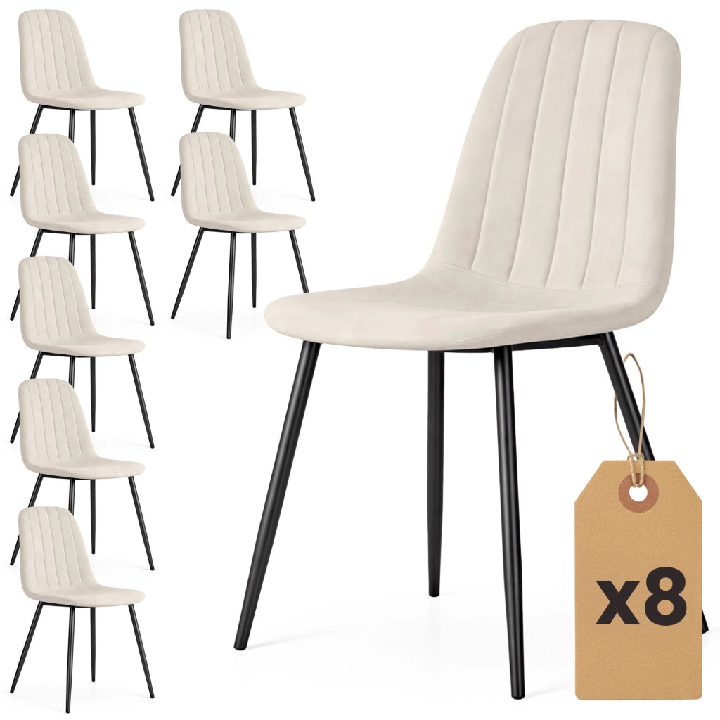 Set di 8 Sedie in velluto trapuntate LUMO Beige gambe nere