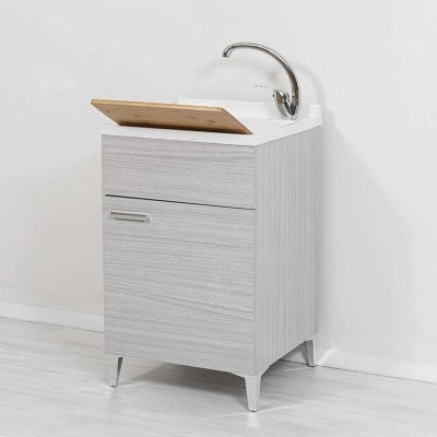 Mobile lavatoio grigio 50x50 cm vasca in resina e asse lavapanni Desya