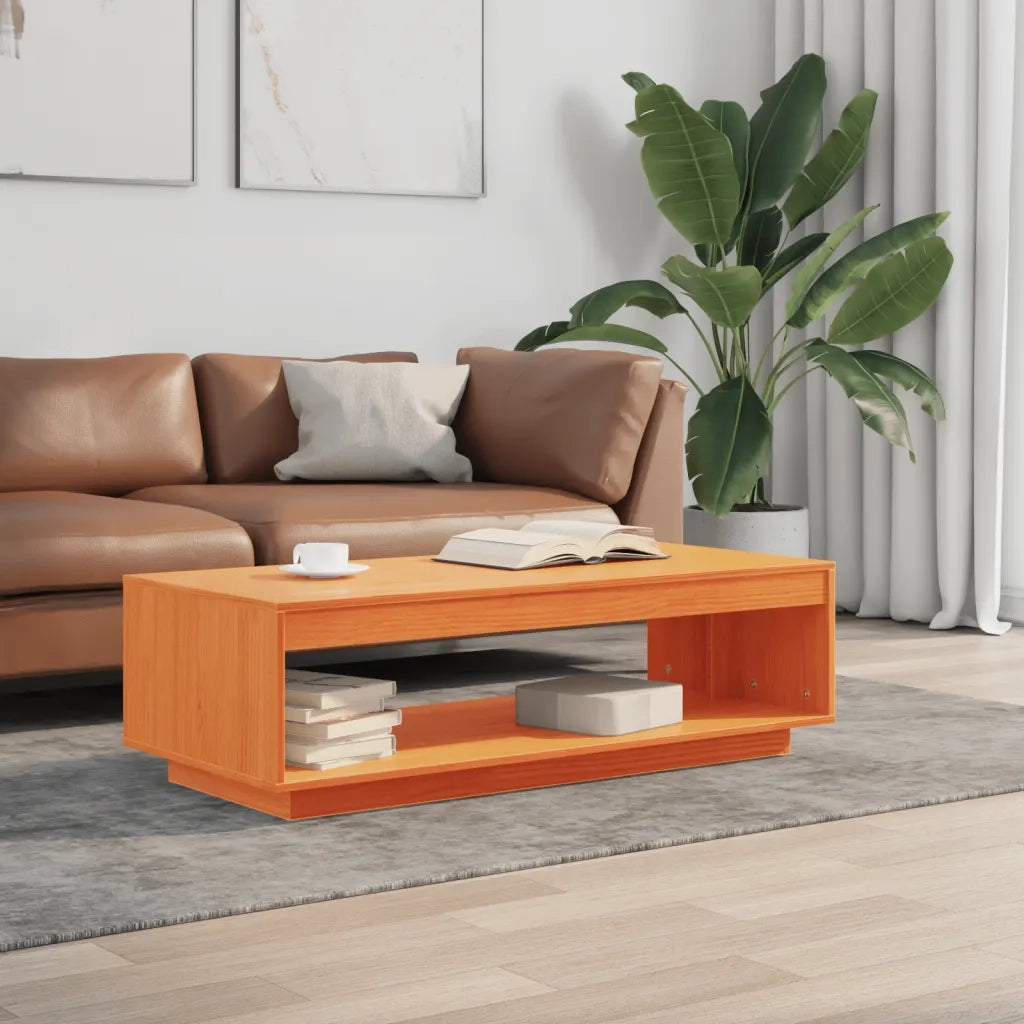 Tavolino da Salotto-Tavolino da soggiorno-Tavolo Marrone Cera 110x50x33,5cm Massello di Pino