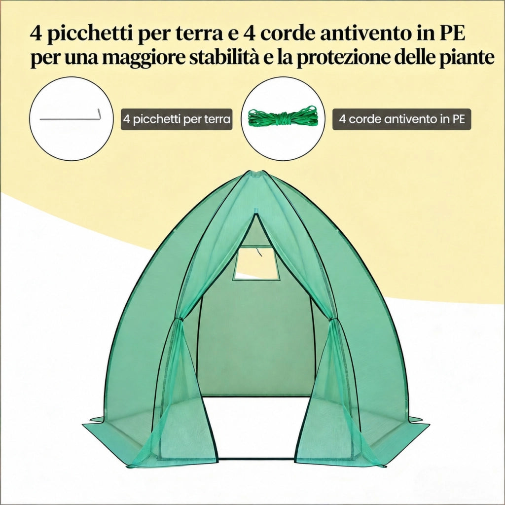 Serra conica da giardino verde in PE e acciaio; 240 x 200 x 240 cm per ortaggi