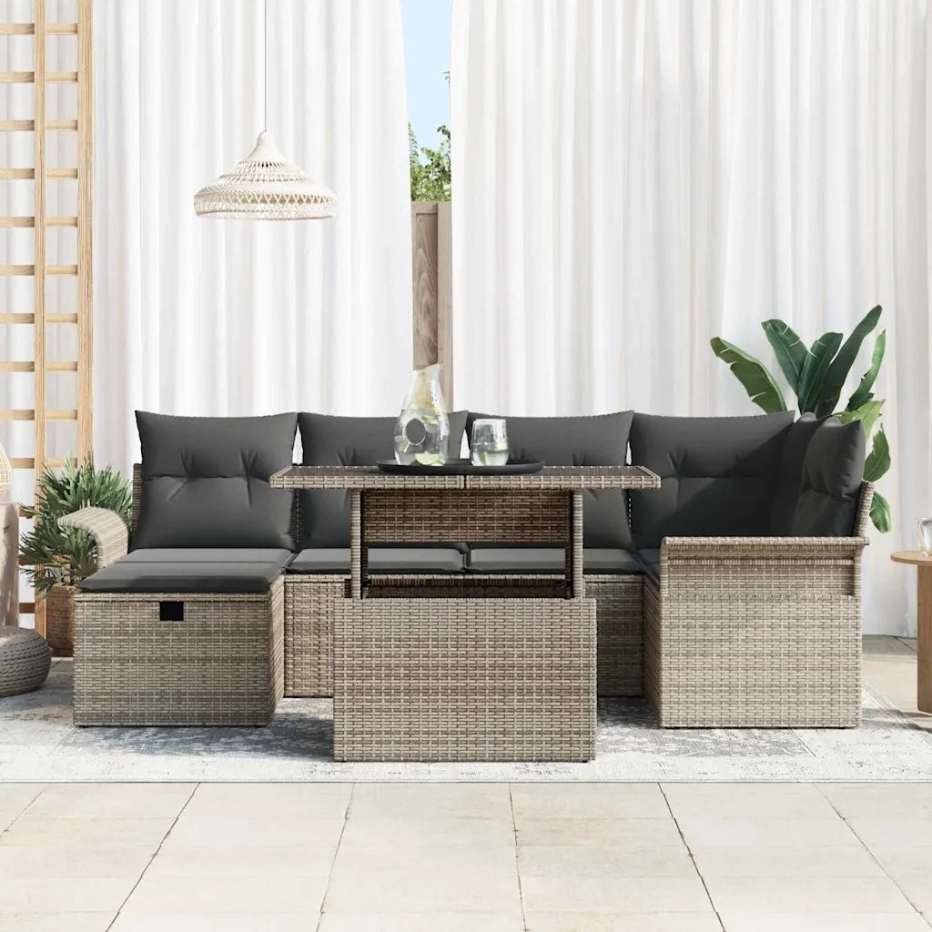 Set Divano da Giardino con cuscino 7 pcs Grigio Poly Rattan