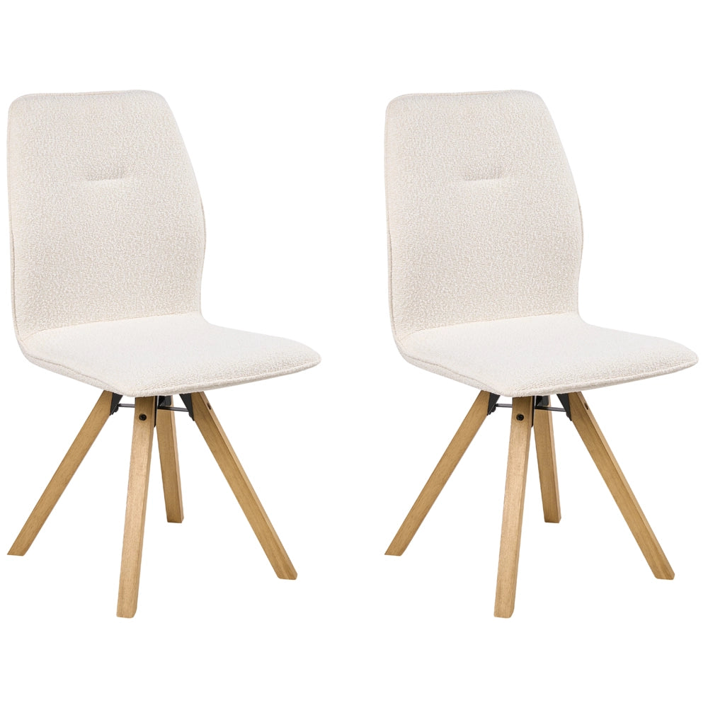 Set di 2 sedie girevoli Boucle per sala da pranzo Rivestimento in tessuto bianco sporco Base con gambe in legno girevoli in metallo