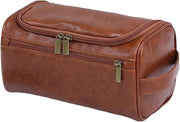 Lederen Waszak con Grande Capacità per Viaggi e Trucco, Marrone, Stile Retro