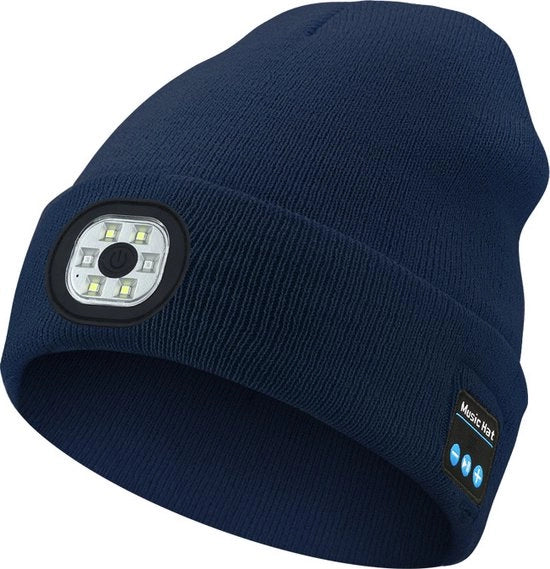 Cappello da baseball con cuffia Bluetooth e luce LED - Cappello con cuffia stereo e caricabile via USB - Adatto per campeggio, escursioni e jogging - colore notte blu scuro - 22x21cm