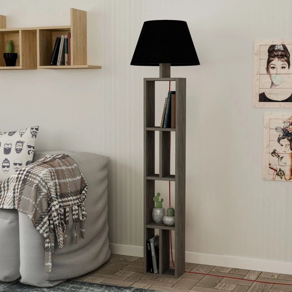 Lampada da terra in legno con libreria Giorno 45x163,5 colore dark coffee