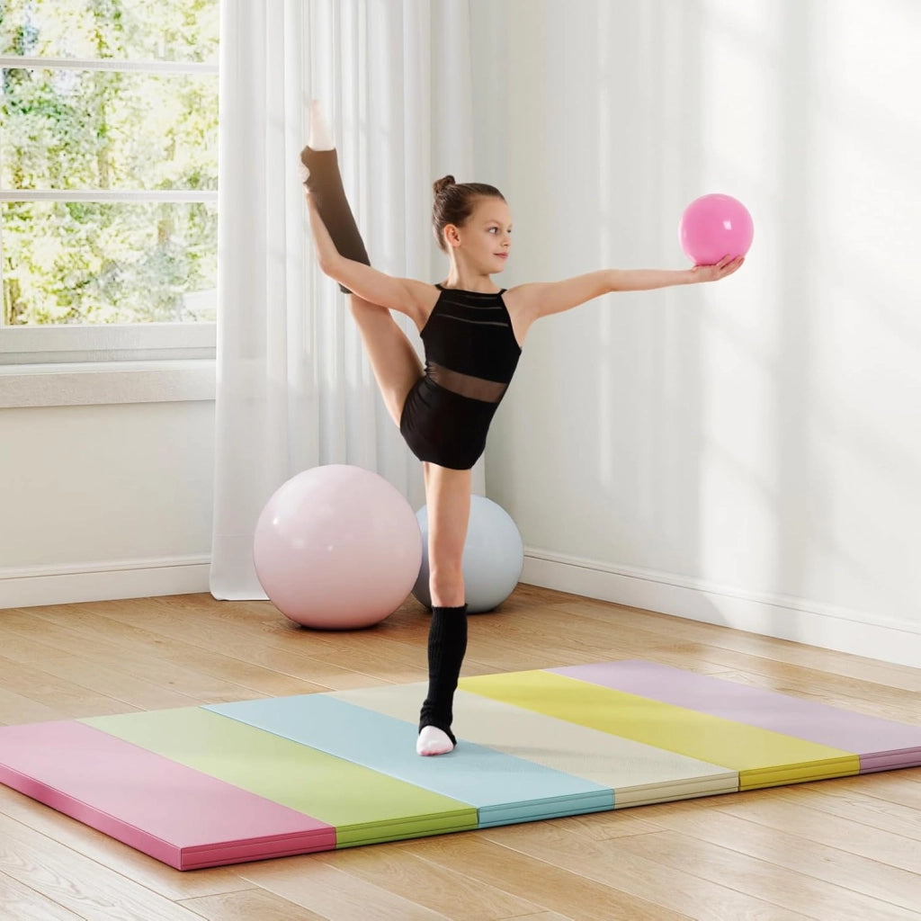 Tappetino da Ginnastica Pieghevole, Tappetino Portatile e Leggero con Maniglie, Tappetino per Yoga e Allenamenti per Stretching e Capriole da Casa e Palestra