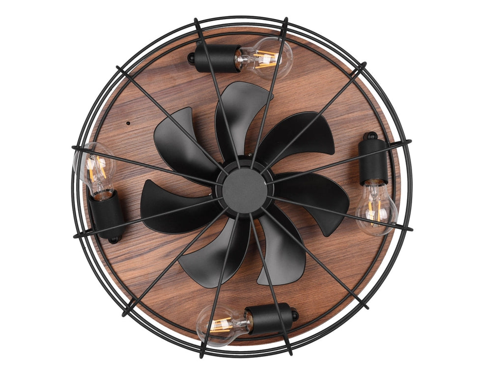 Plafoniera con Ventilatore da Interno Attacco E27 Ø50 cm Metallo Nero Opaco