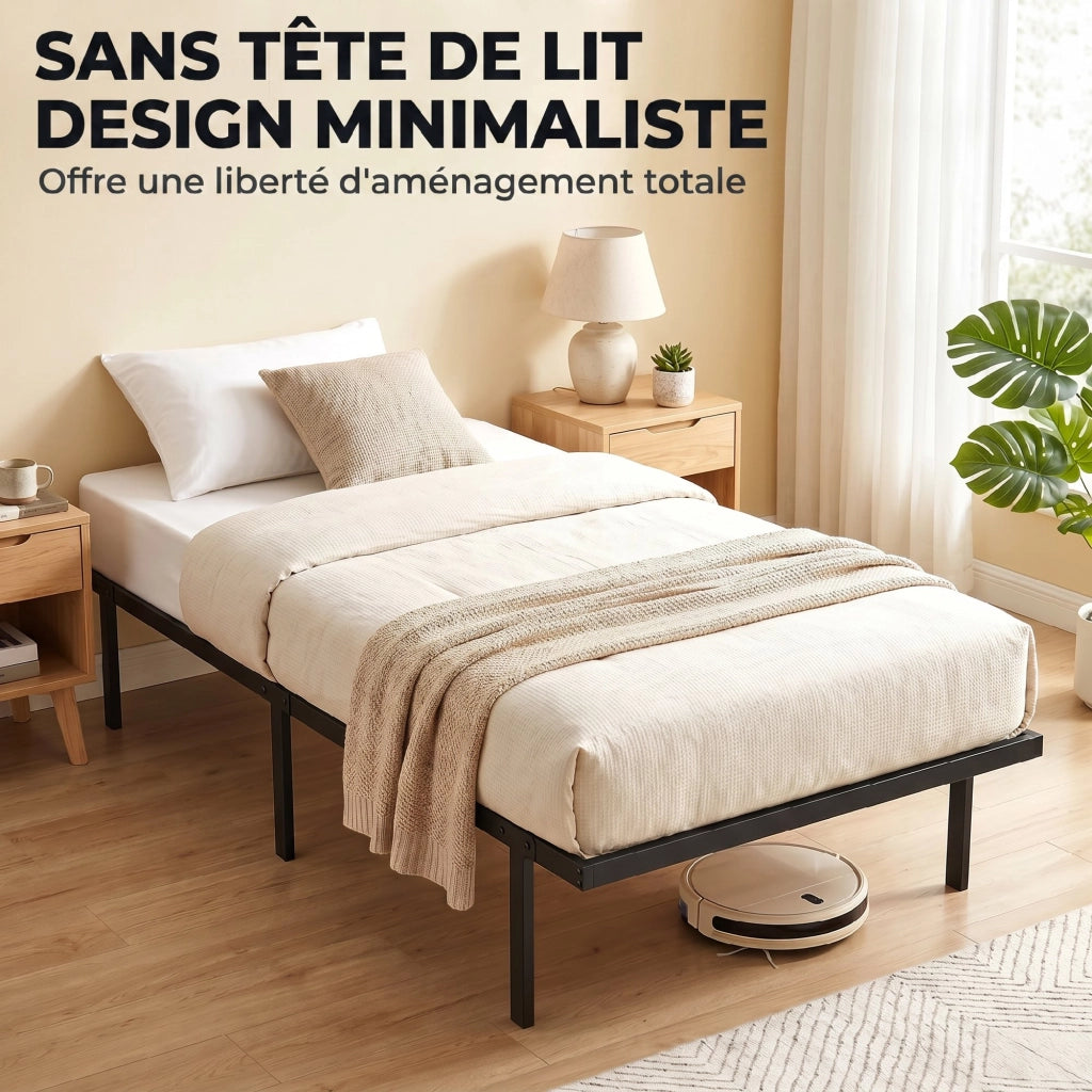 Letto singolo con contenitore ¨C Xylo ¨C metallo nero 90x200 cm con rete a doghe