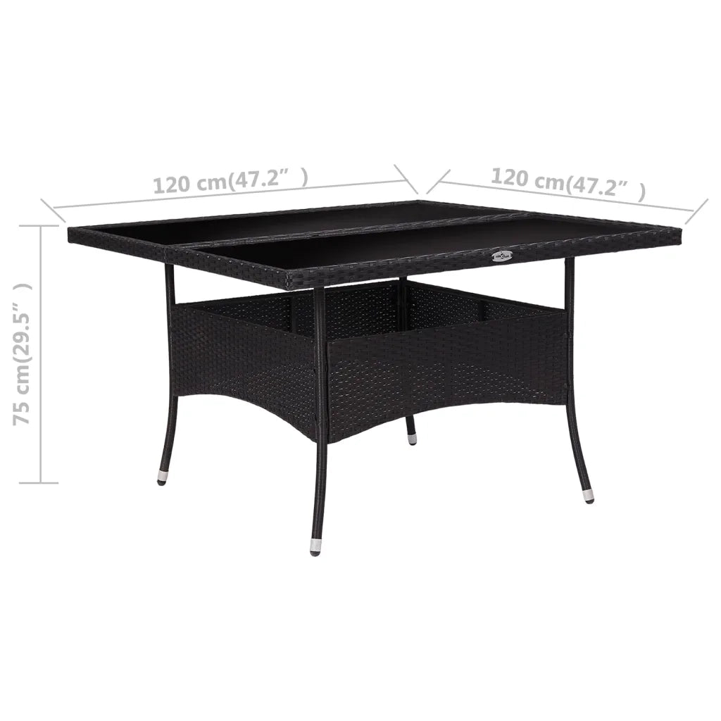 Tavolo da Pranzo per Giardino Nero in Polyrattan e Vetro 46189