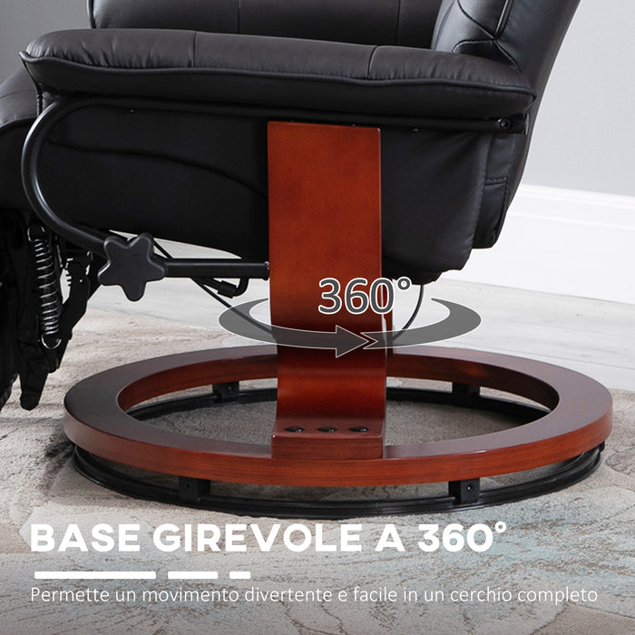 Poltrona Relax Reclinabile Manualmente fino 145° con Poggiapiedi e Rivestimento in Finta Pelle Nero
