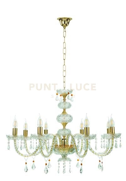 DALLAS/8 LAMPADARIO A SOSPENSIONE ORO E CRISTALLO 8 LUCI ATTACCO E14 D.81CM